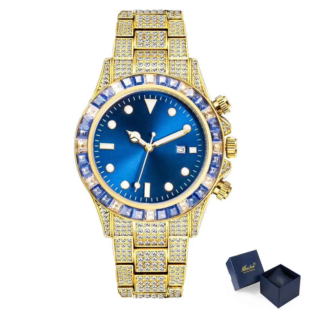 Hip Hop Luxury Men's Waterproof Stainless Steel Diamond Iced Out Watch