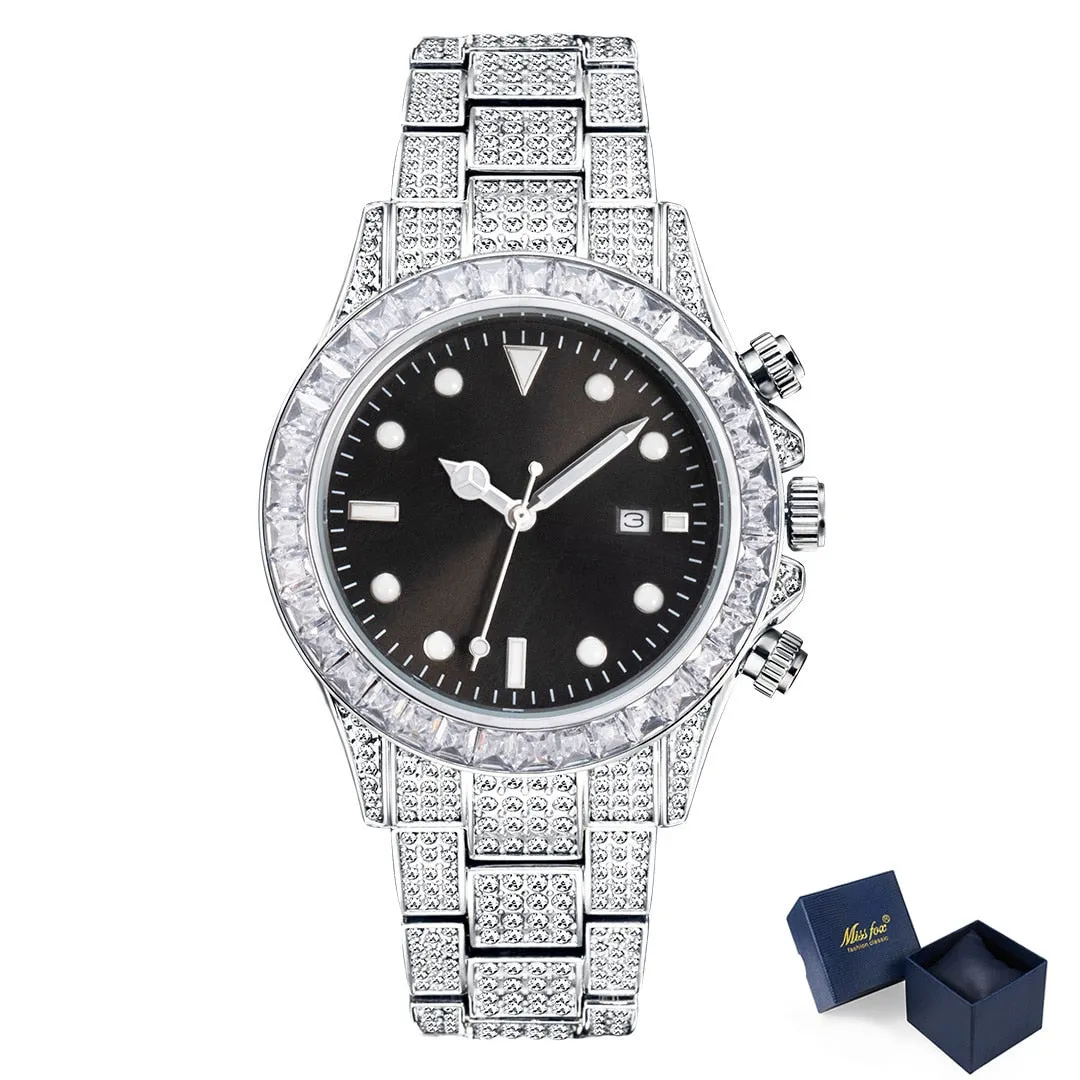 Hip Hop Luxury Men's Waterproof Stainless Steel Diamond Iced Out Watch