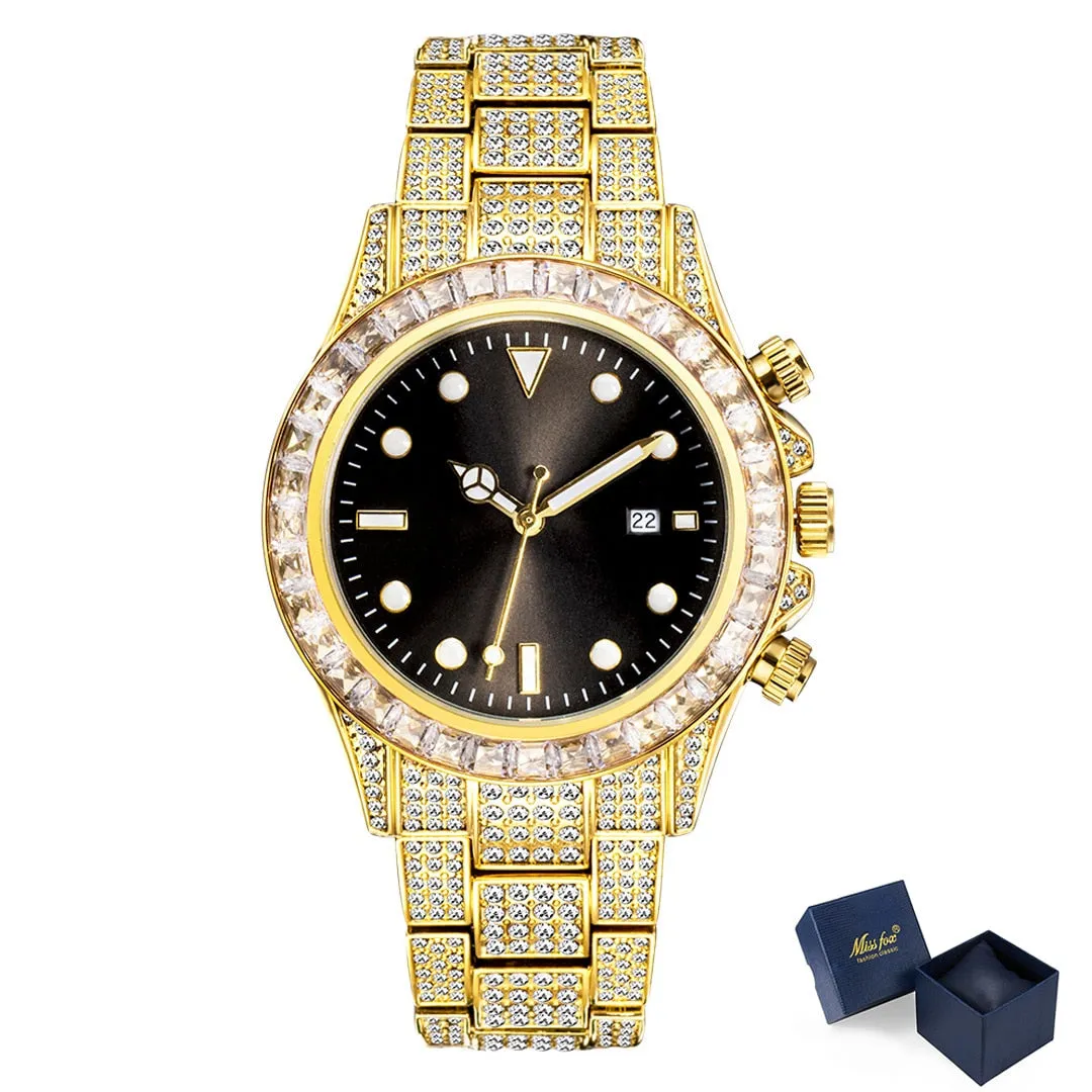 Hip Hop Luxury Men's Waterproof Stainless Steel Diamond Iced Out Watch