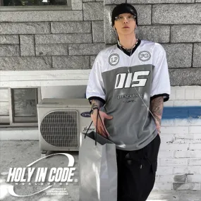 HOLY IN CODE  |Pullovers Unisex Street Style V-Neck Bi-color Short Sleeves