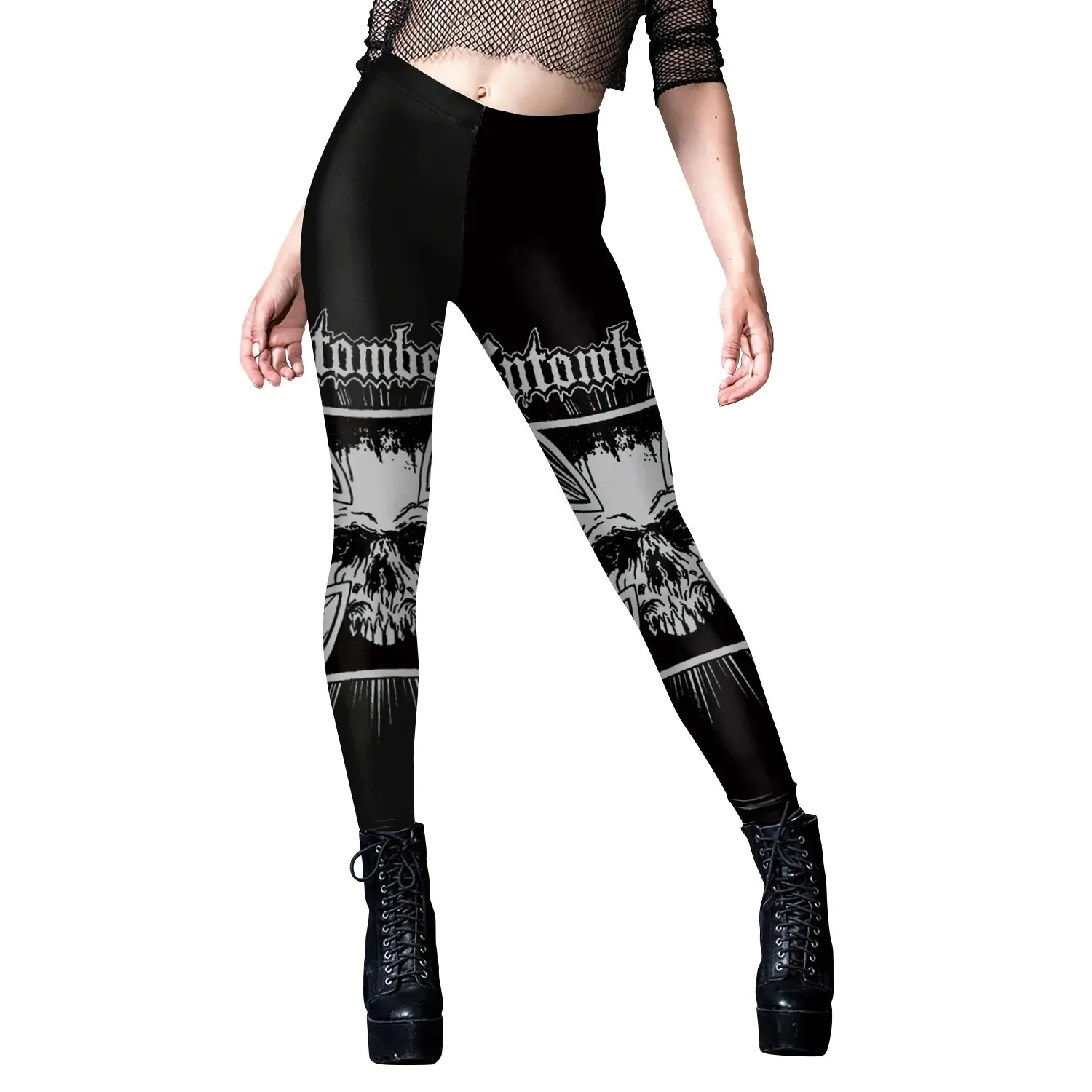 HOT Gothic Leggings For Women Ouija Workout Pants Dark Grunge Black Cat Skull Leggins Devil Satan Legins