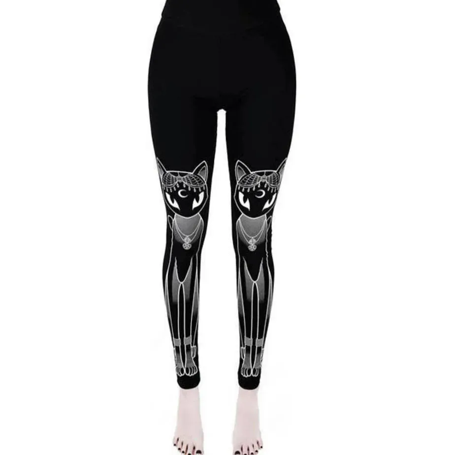 HOT Gothic Leggings For Women Ouija Workout Pants Dark Grunge Black Cat Skull Leggins Devil Satan Legins