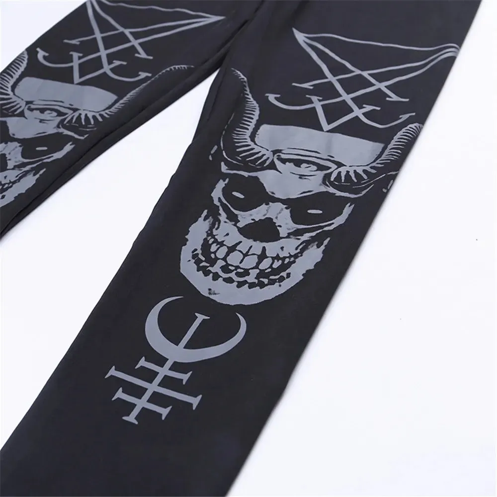 HOT Gothic Leggings For Women Ouija Workout Pants Dark Grunge Black Cat Skull Leggins Devil Satan Legins