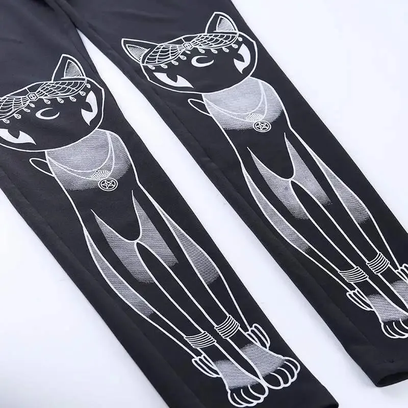 HOT Gothic Leggings For Women Ouija Workout Pants Dark Grunge Black Cat Skull Leggins Devil Satan Legins