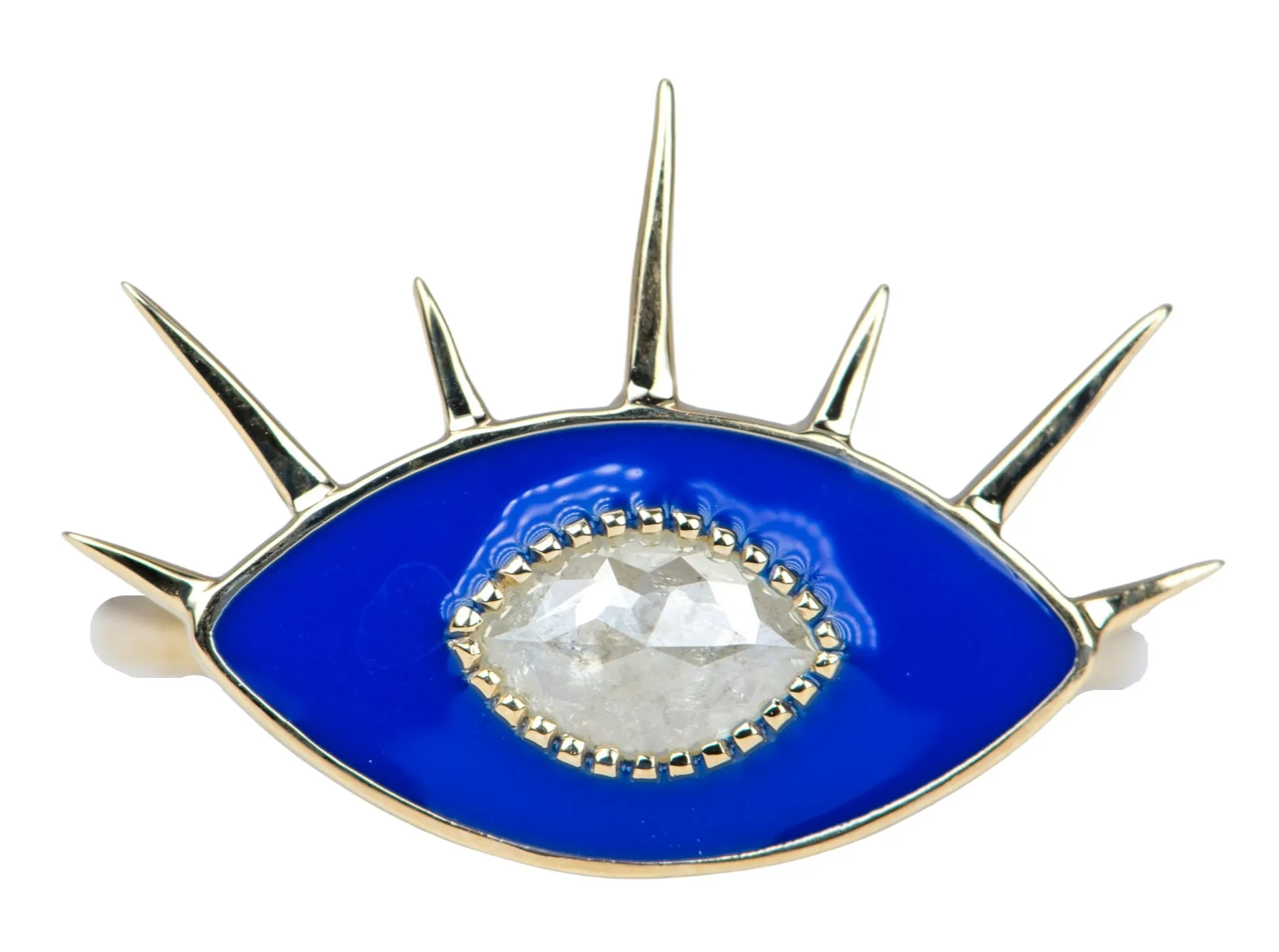 Icy Diamond with Blue Enamel 14K Yellow Gold Evil Eye Ring R6274