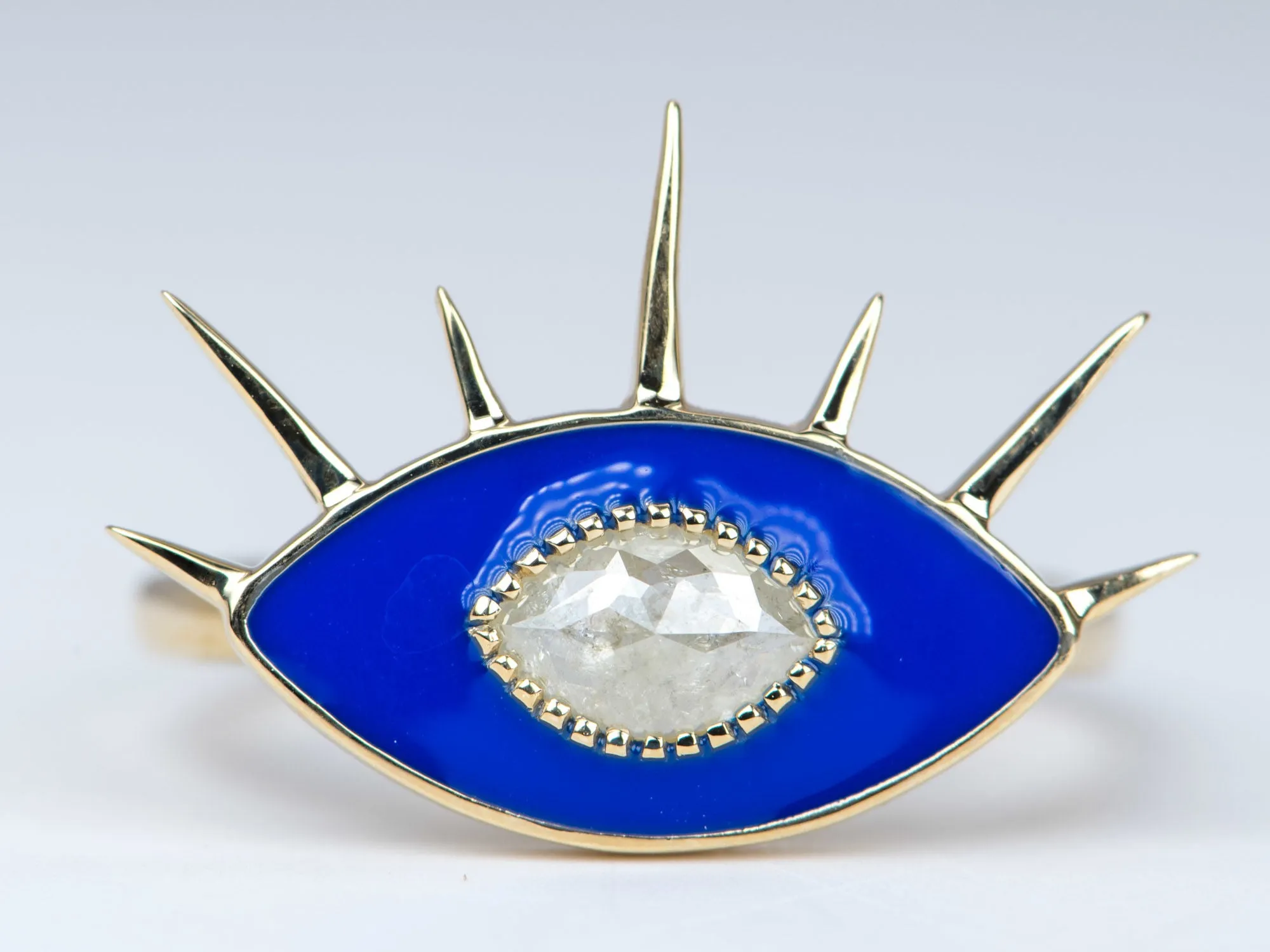 Icy Diamond with Blue Enamel 14K Yellow Gold Evil Eye Ring R6274