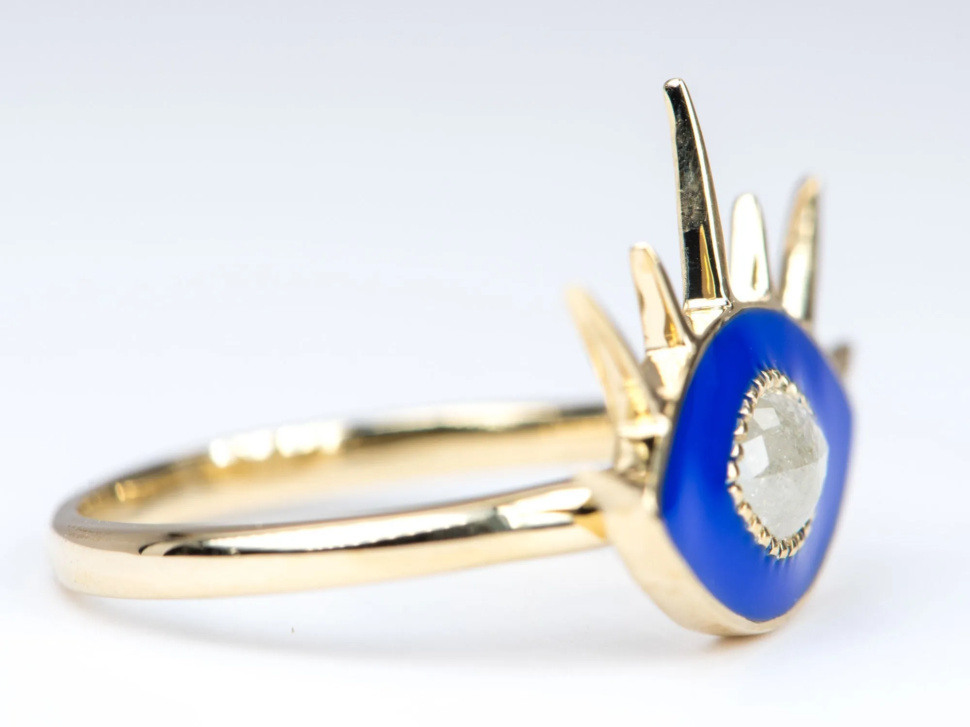 Icy Diamond with Blue Enamel 14K Yellow Gold Evil Eye Ring R6274