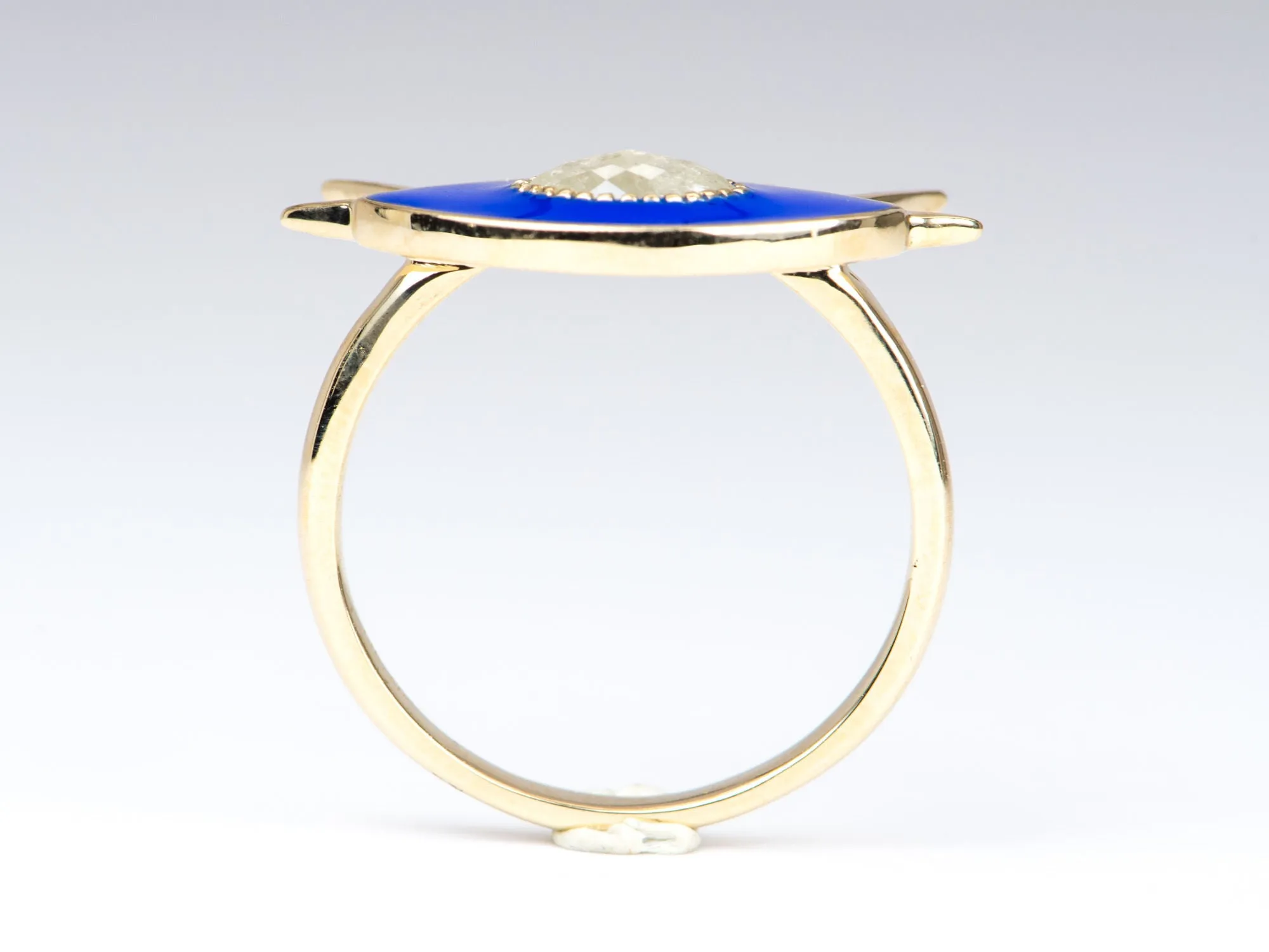 Icy Diamond with Blue Enamel 14K Yellow Gold Evil Eye Ring R6274