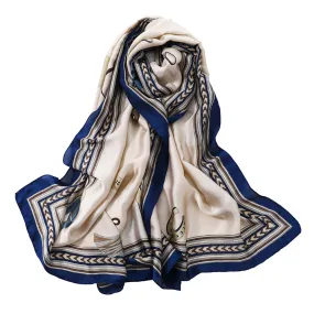 Ivory and Blue Faux Silk Scarf