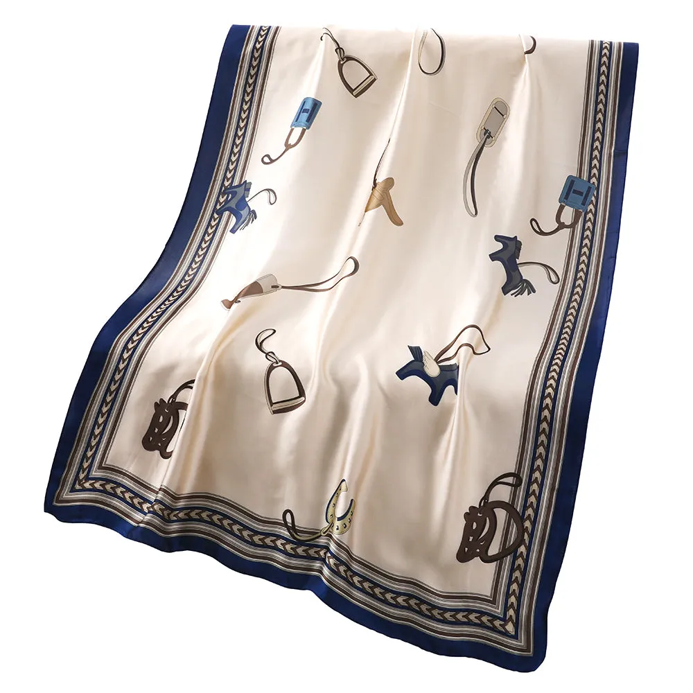 Ivory and Blue Faux Silk Scarf