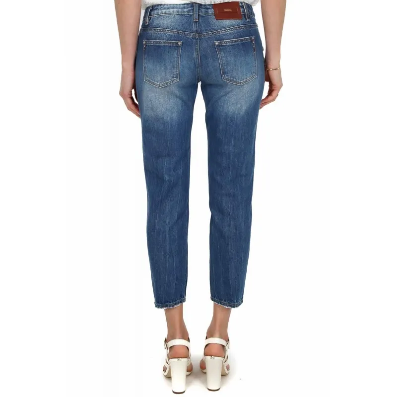 JEANS BOYFRIEND STRAPPATI CON PIETRE GIOIELLO, BLU