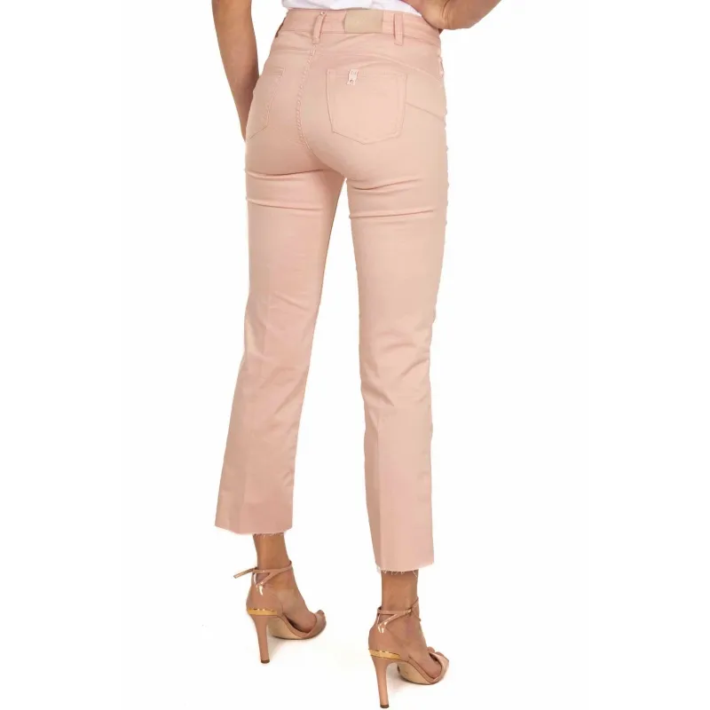 JEANS FLARED IN POPELINE CON BOTTONI A VISTA, ROSA