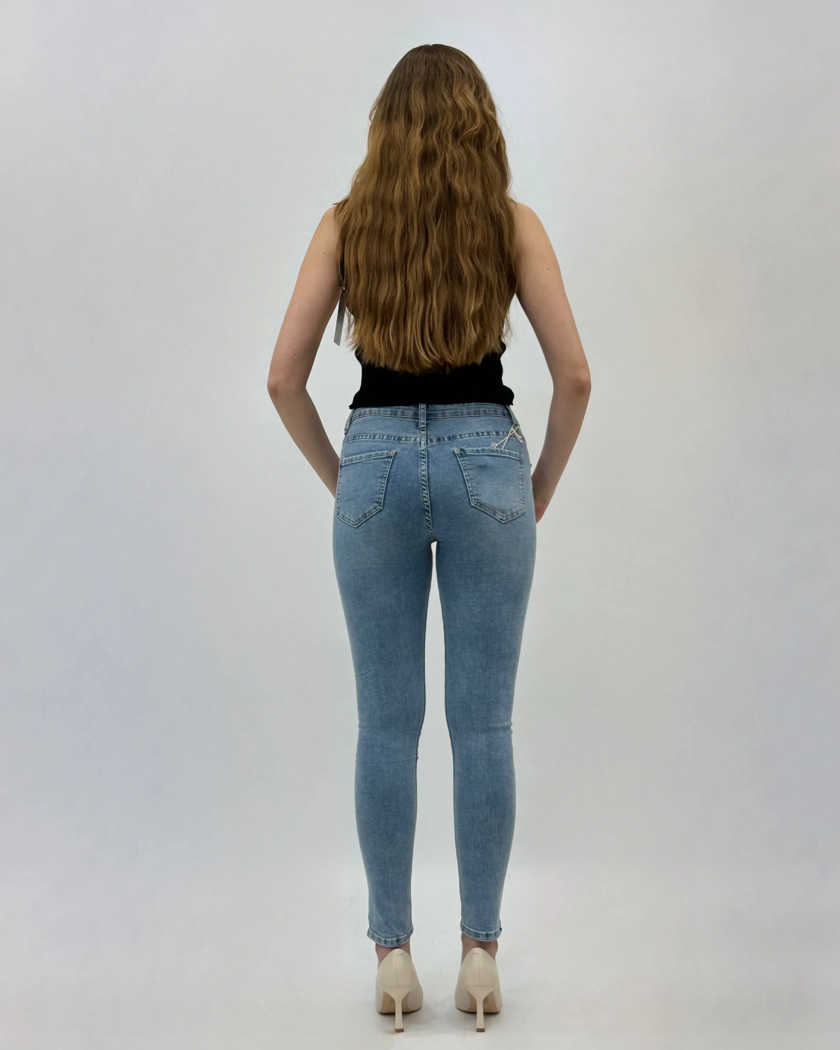 Jeans skinny vita alta con brillantini