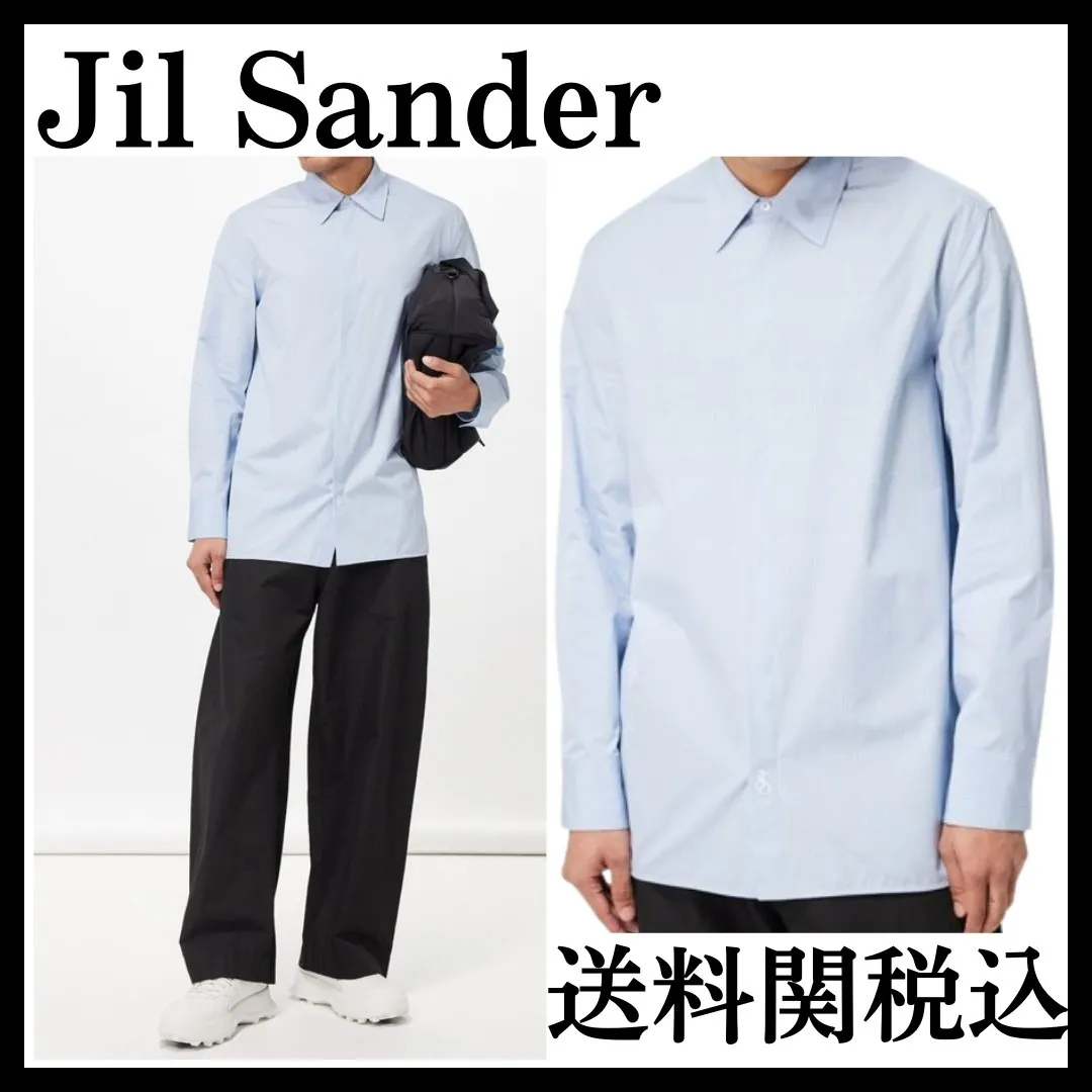 Jil Sander  |Stripes Long Sleeves Cotton Logo Designers Shirts