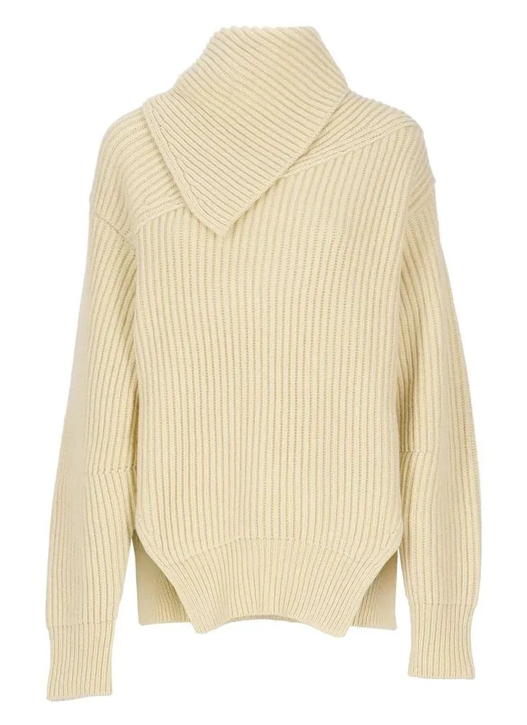 Jil Sander  |Wool Rib Long Sleeves V-neck & Crew neck