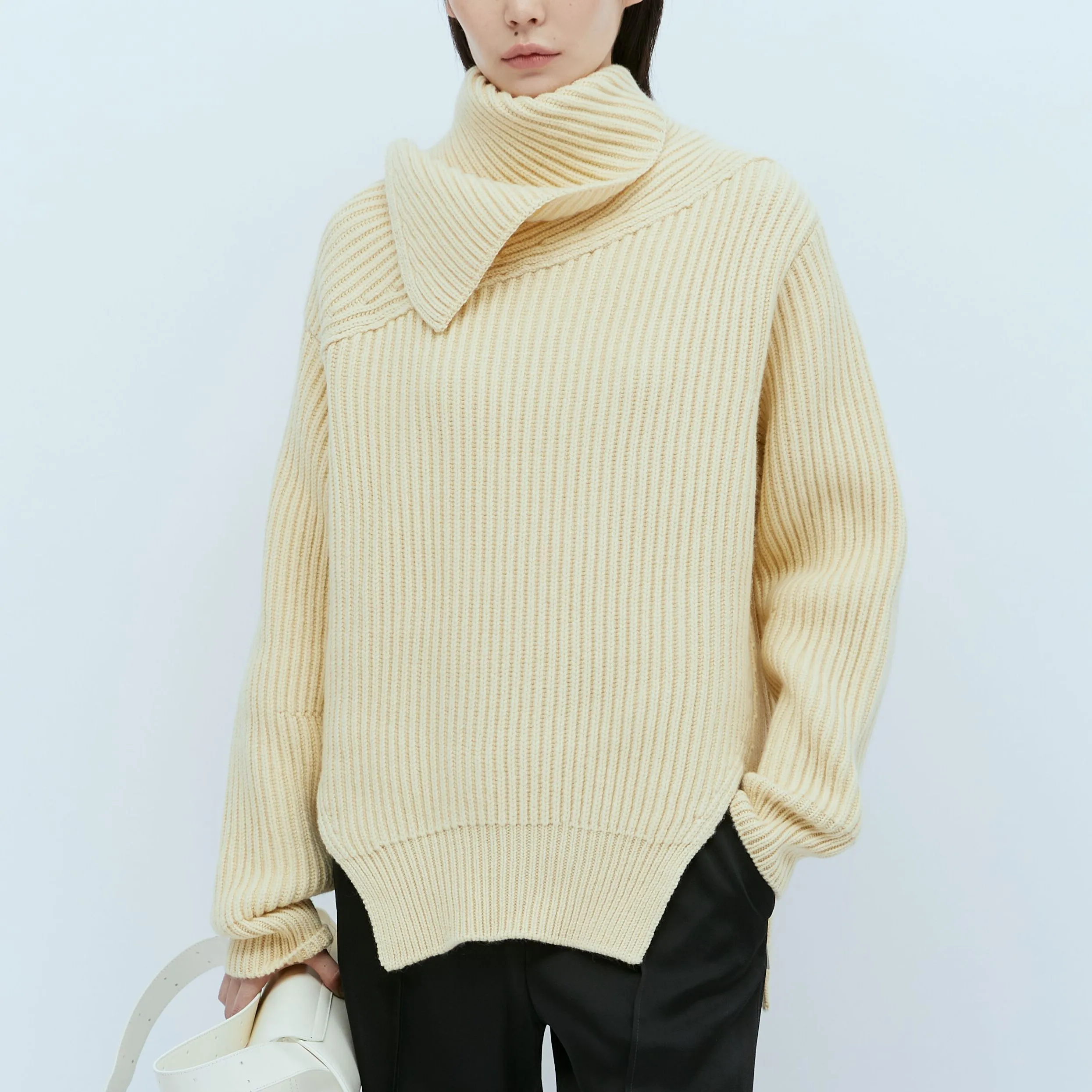 Jil Sander  |Wool Rib Long Sleeves V-neck & Crew neck