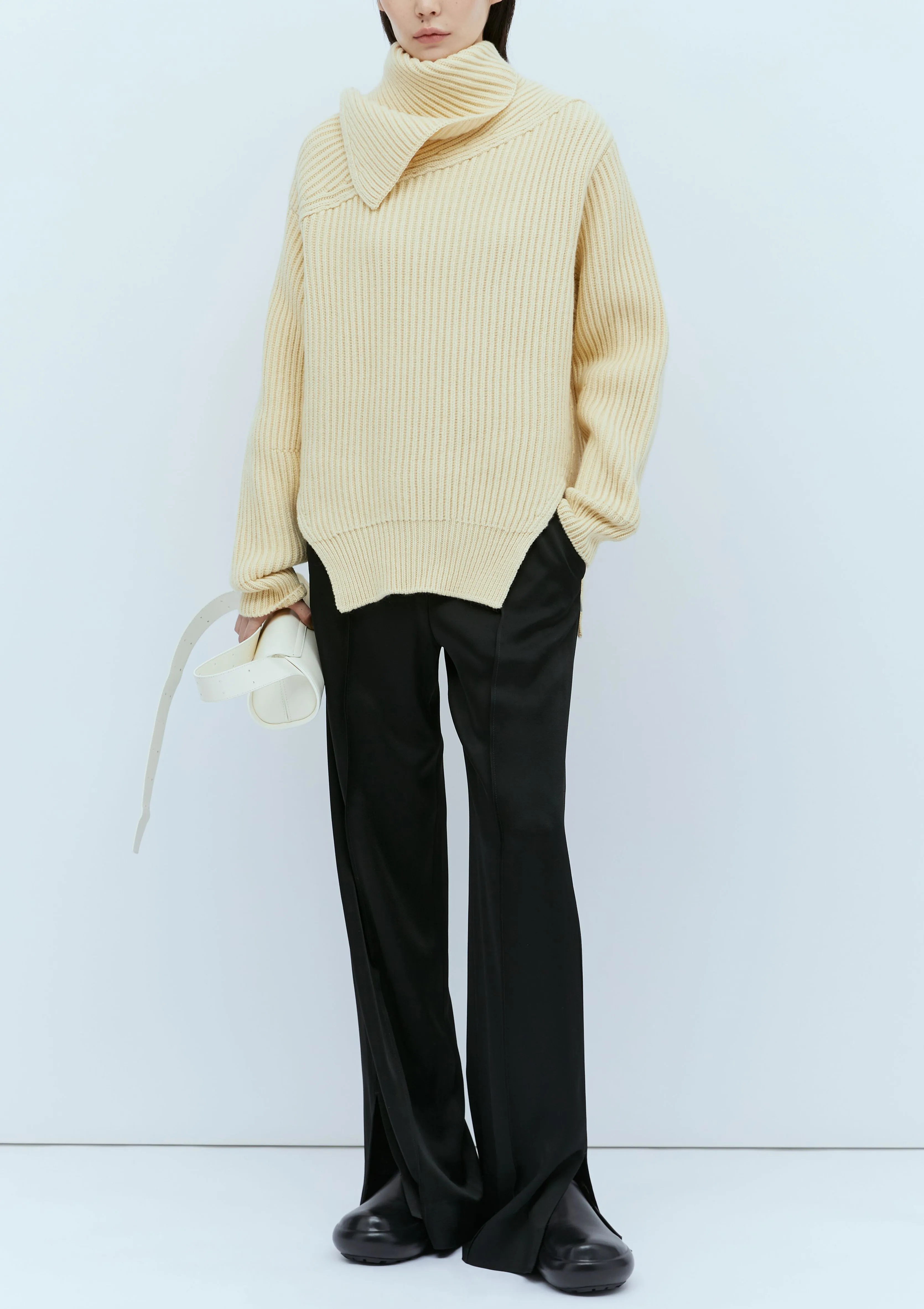 Jil Sander  |Wool Rib Long Sleeves V-neck & Crew neck