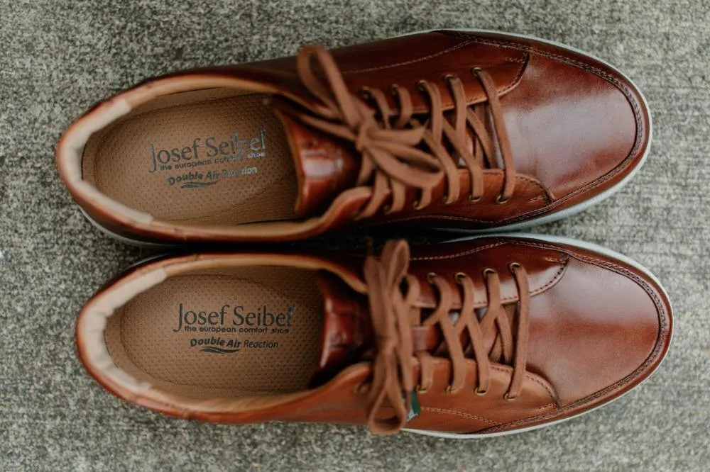 Josef Seibel Mens David 03 Leather Sneaker- Cognac Smooth Leather