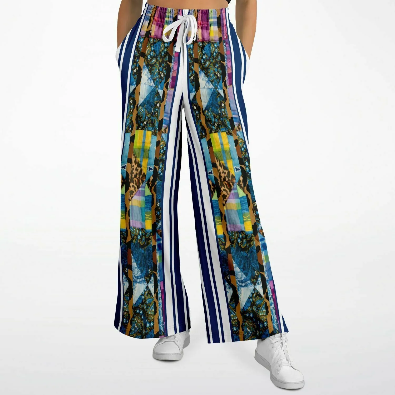 Juxtapose Striped Patchwork Eco-Poly Stretchy Phat Bellbottoms