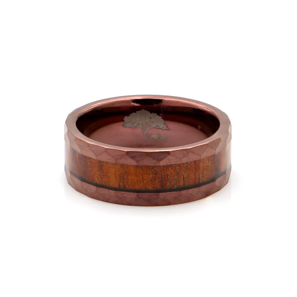 Koa Wood Copper Tungsten Ring Faceted 8mm