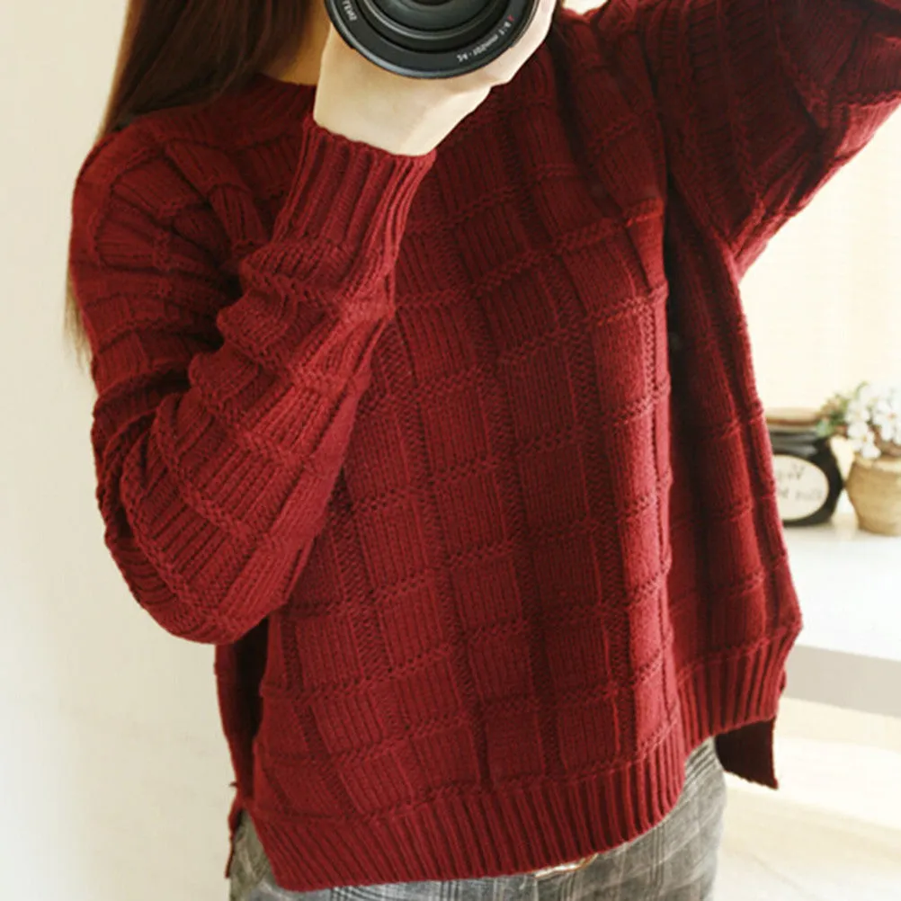 korean style long sleeve casual crop sweater women Red sweaters pullovers slim solid knitted jumpers sweter mujer SM6