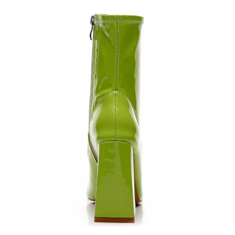 La Gogo Ankle Boot - Chartreuse Wet Look - Street Sole