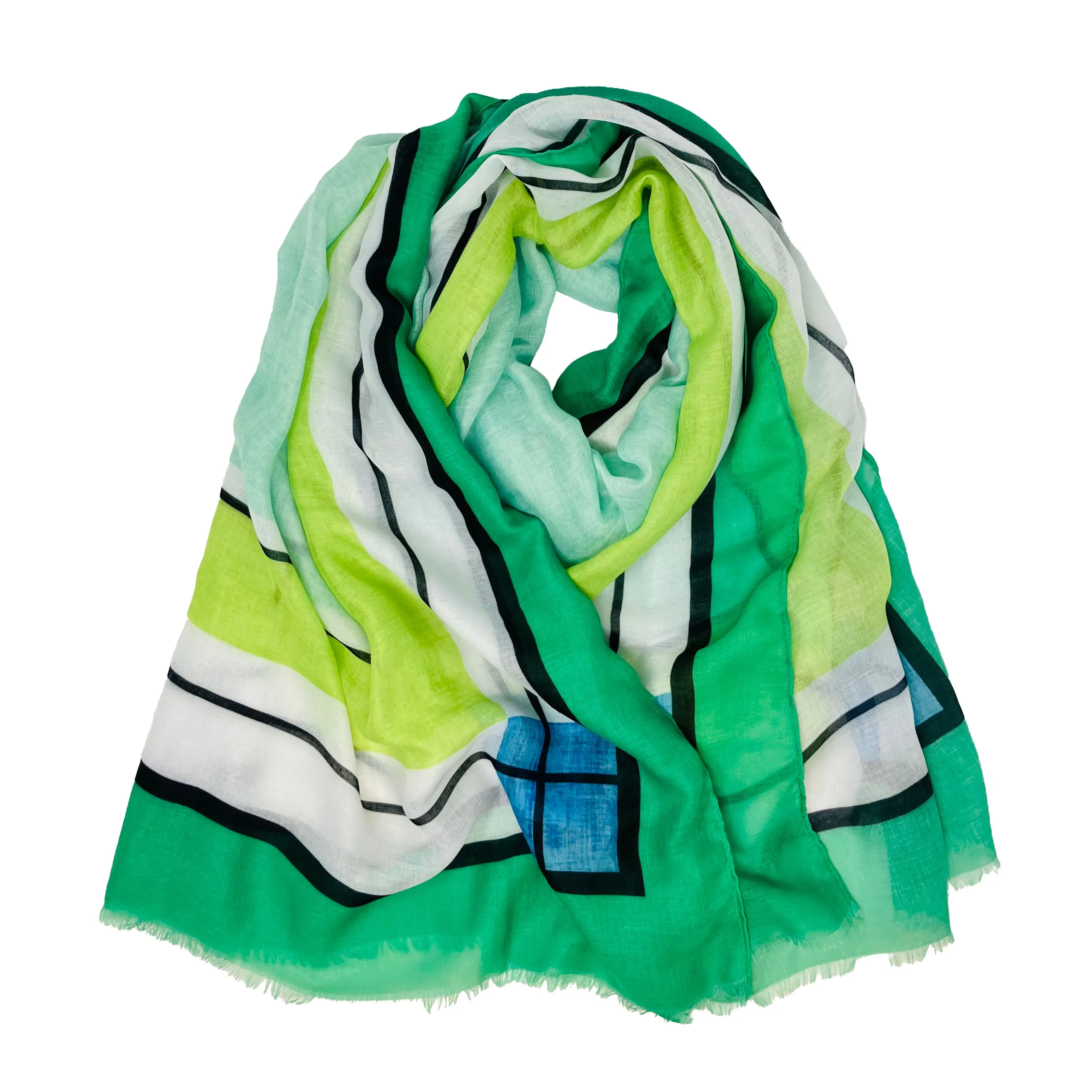 Lightweight Cotton Green and Black Striped scarf