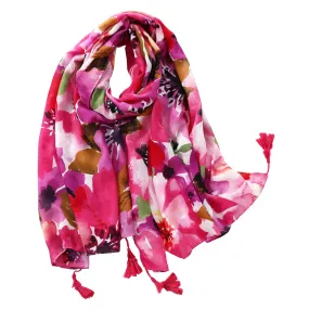 Lightweight Cotton Scarf with Tassels- Pink