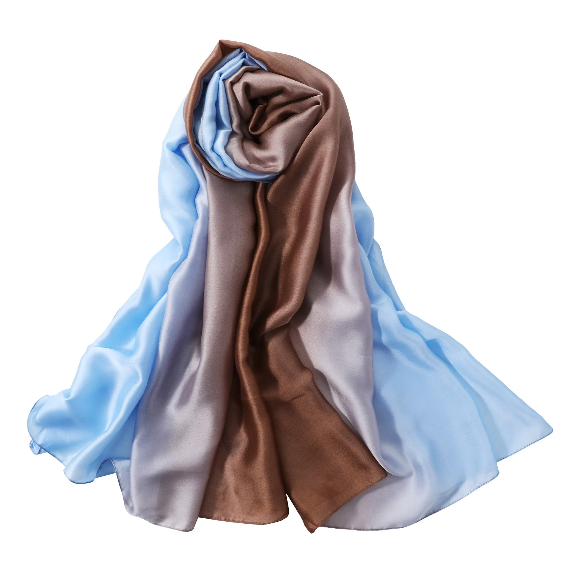 Lightweight Faux Silk Brown to Blue Ombre Scarf