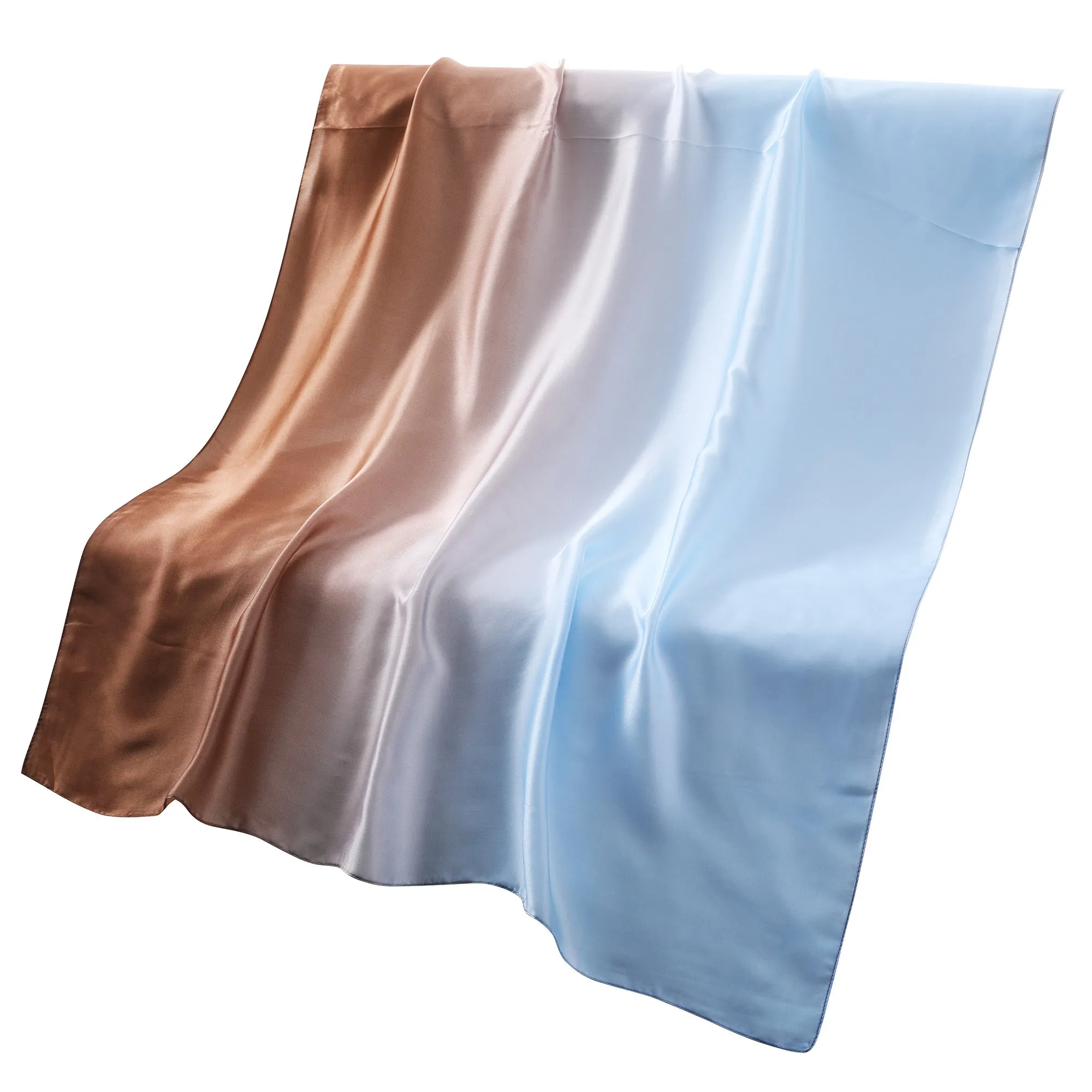 Lightweight Faux Silk Brown to Blue Ombre Scarf