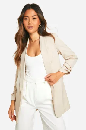 Linen Look Ruched Sleeve Tailored Blazer