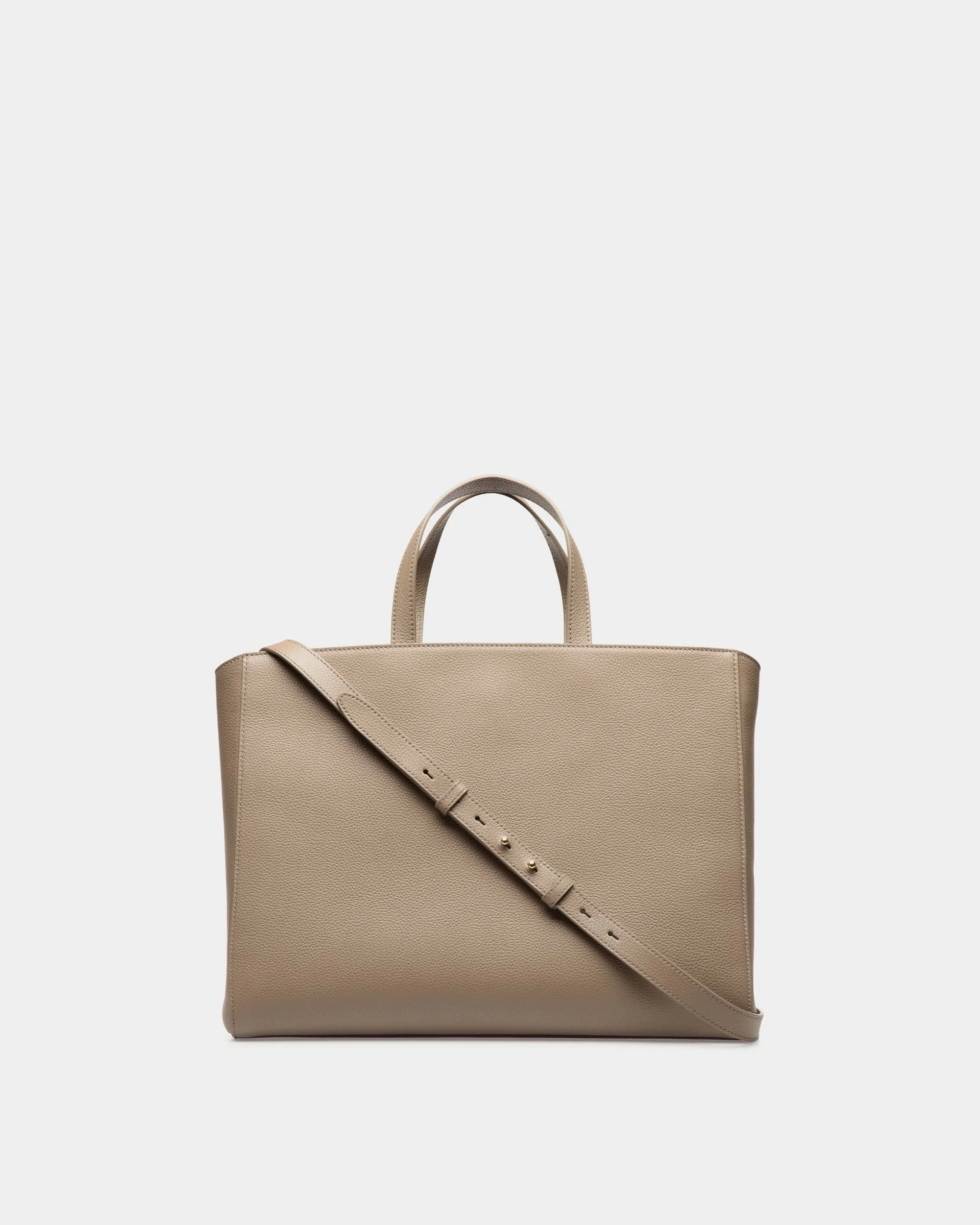 Lock Me Tote Bag In Taupe Grained Leather