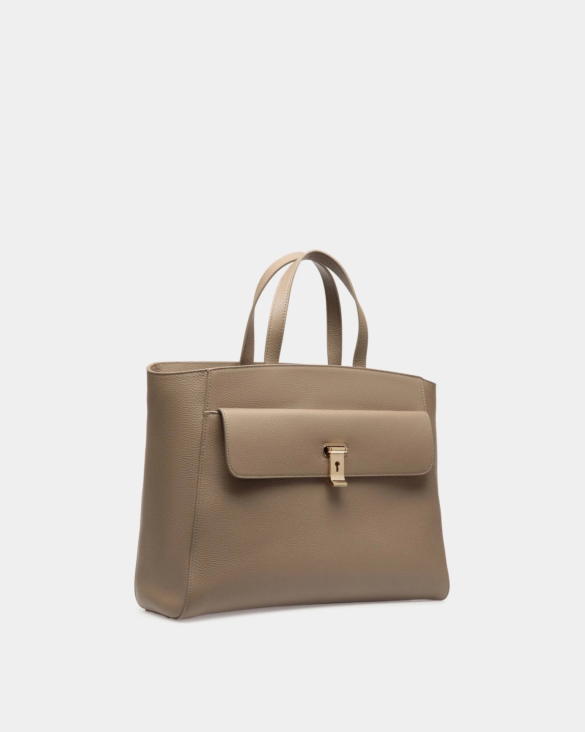 Lock Me Tote Bag In Taupe Grained Leather