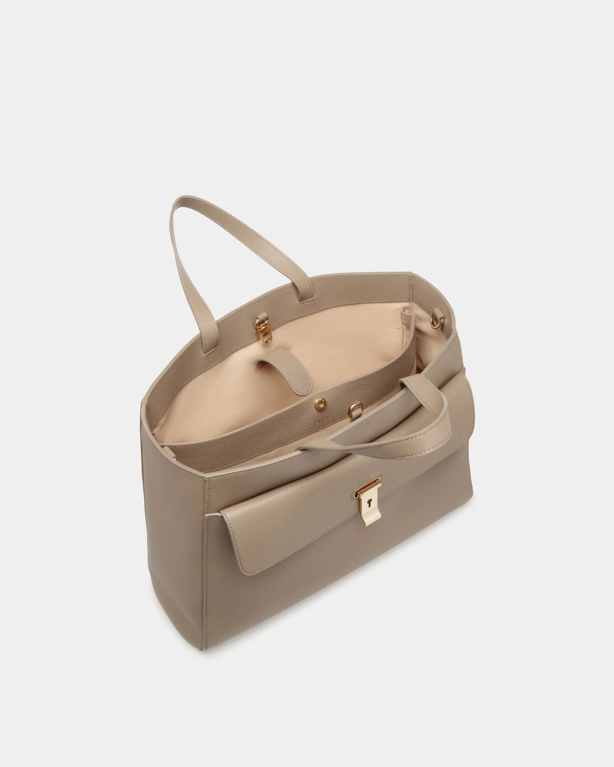 Lock Me Tote Bag In Taupe Grained Leather