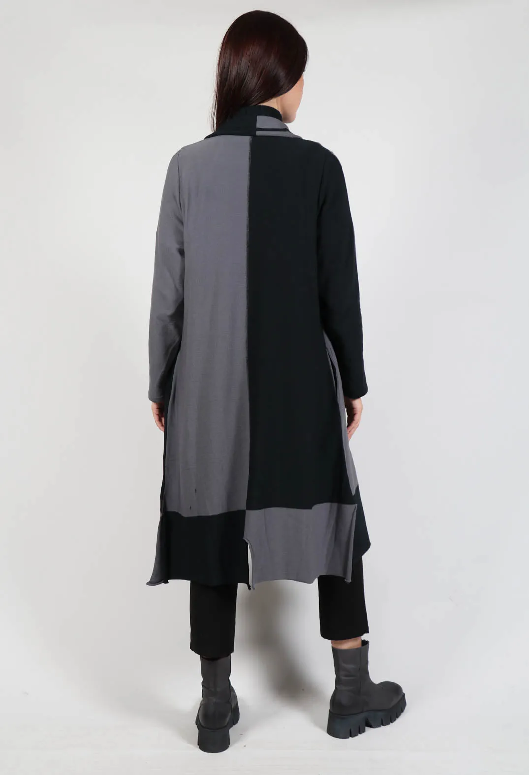 Long Length Cardigan in Black Grey Check