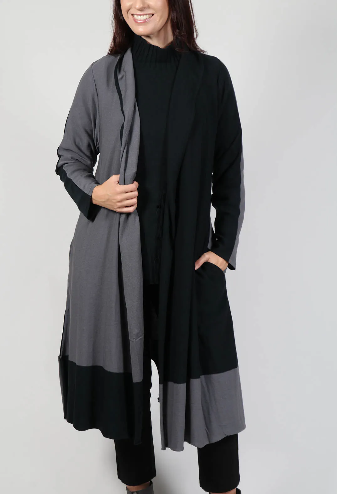 Long Length Cardigan in Black Grey Check