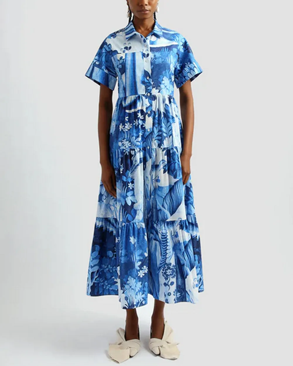 Lupin Blue Short Sleeve Midi Shirt Dress