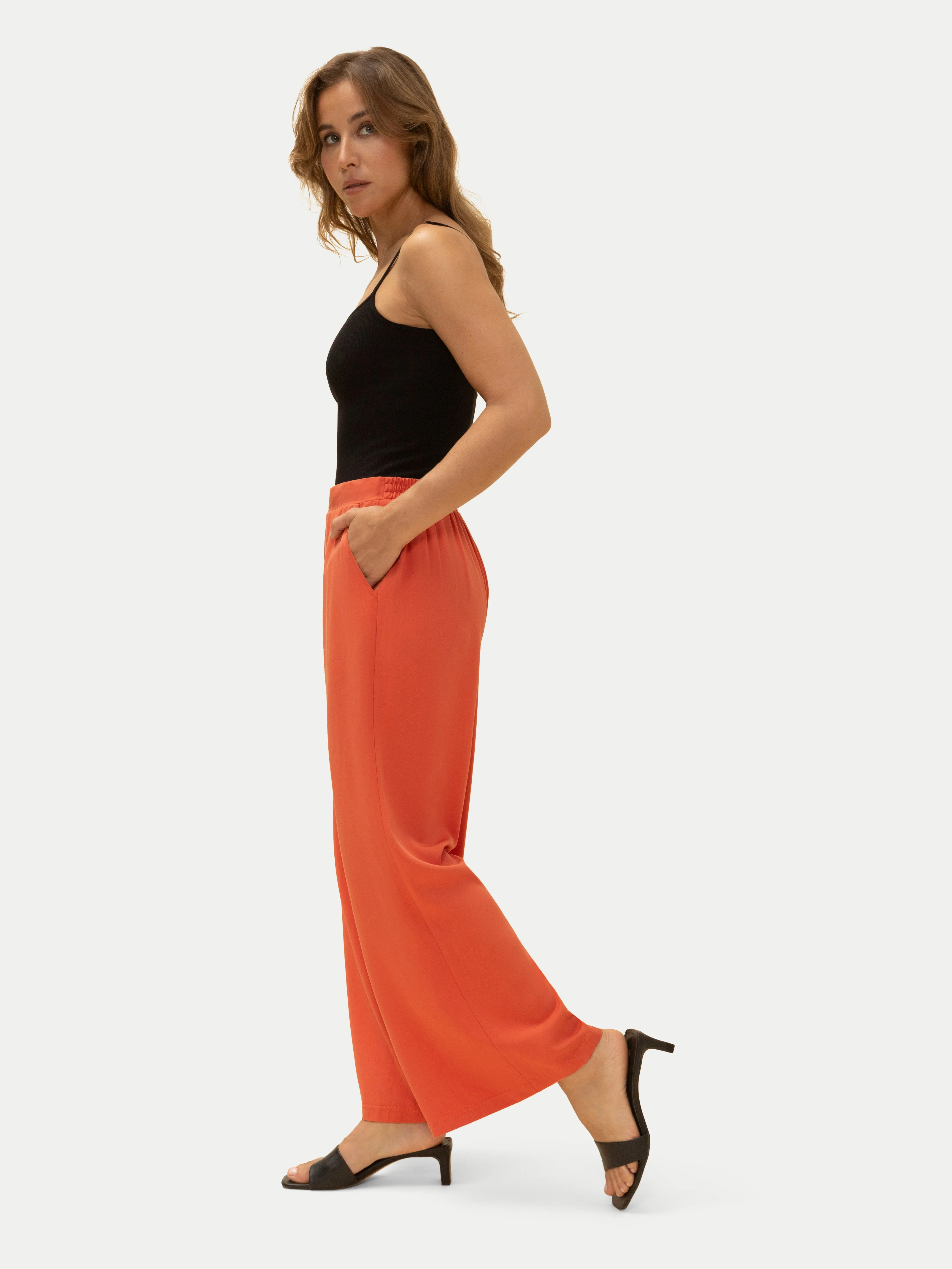 Maeve Wide Fluid Pants in Orange Spritz