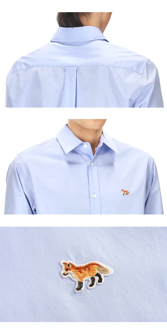 MAISON KITSUNE  |Long Sleeves Plain Cotton Logo Designers Shirts