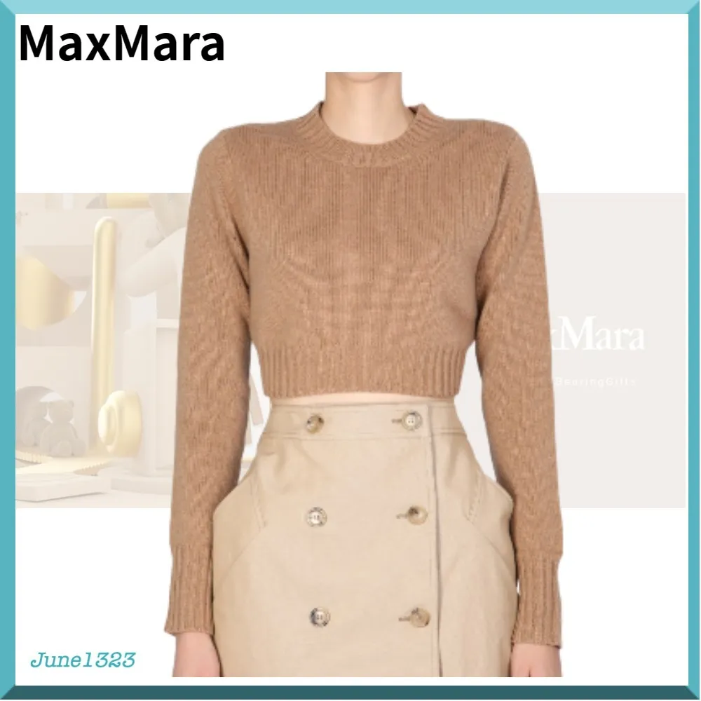 MaxMara  |Wool Long Sleeves Plain V-neck & Crew neck