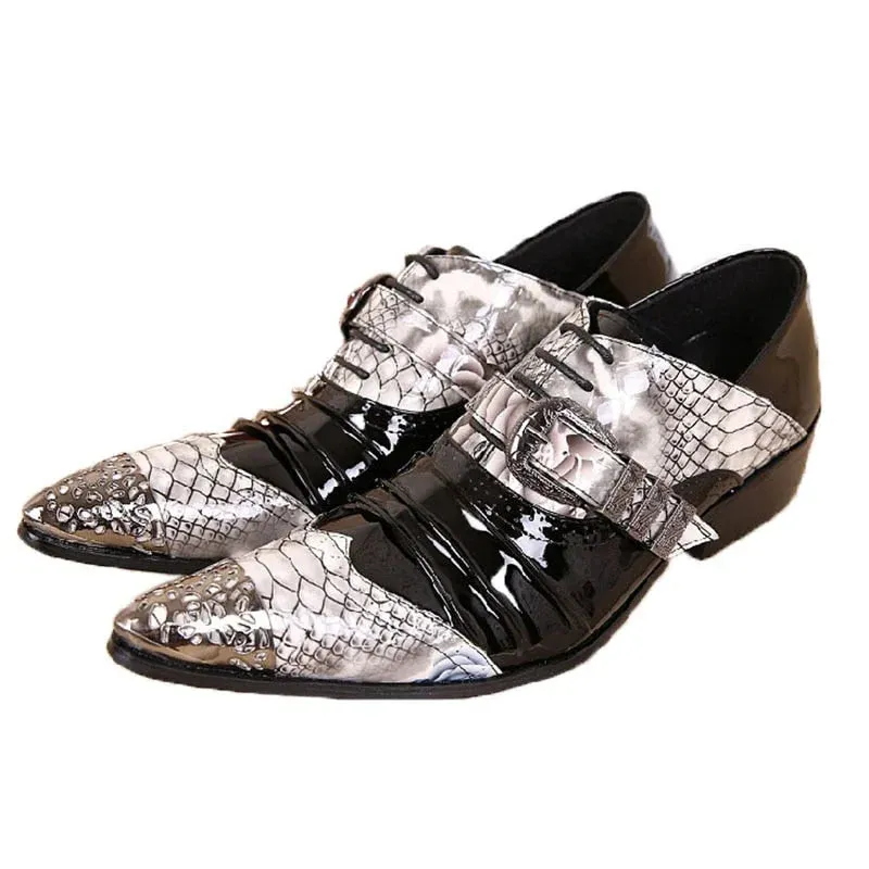 Men's Japan Style Snake Pattern Leather Pointed Toe Pleated Dress Shoes