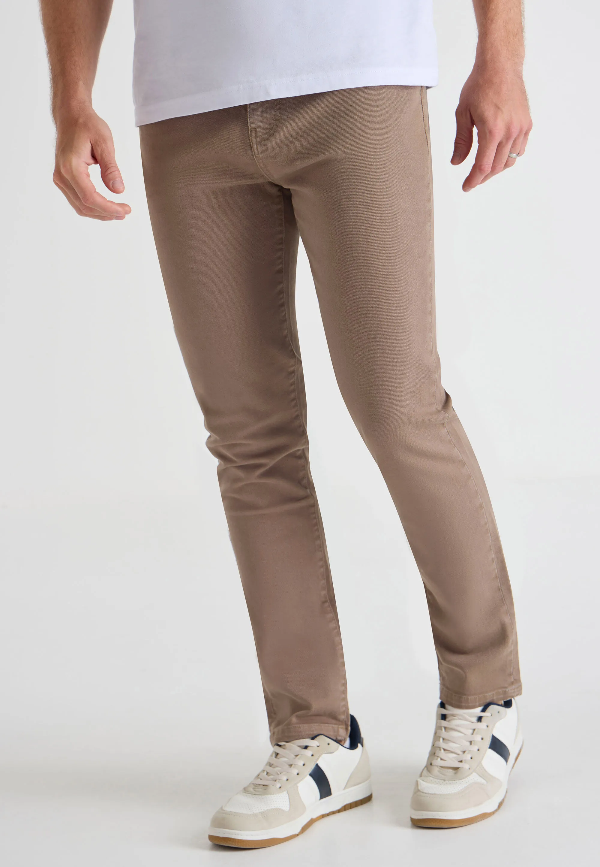 Mens Tan Plain Slim Trousers-