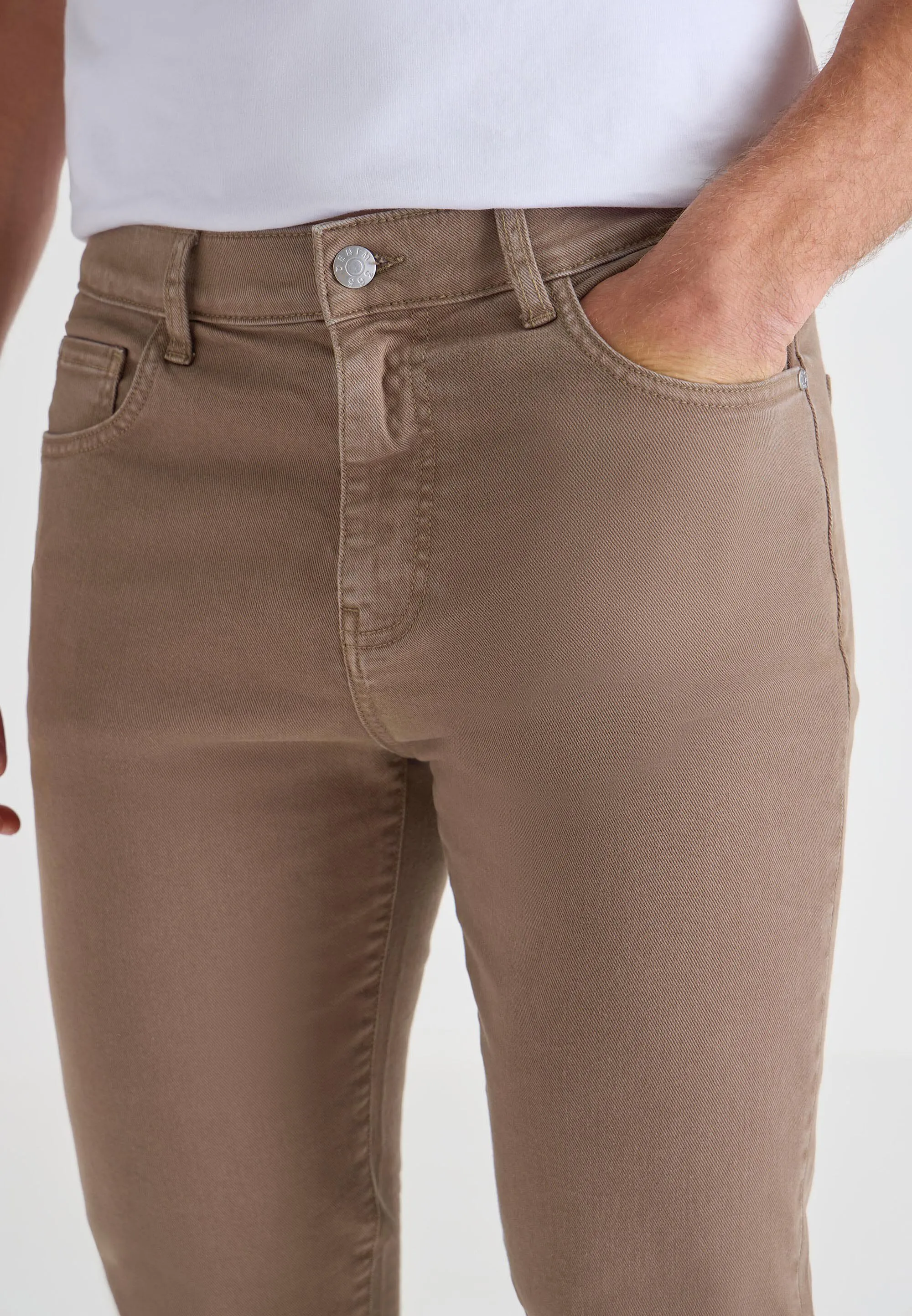 Mens Tan Plain Slim Trousers-