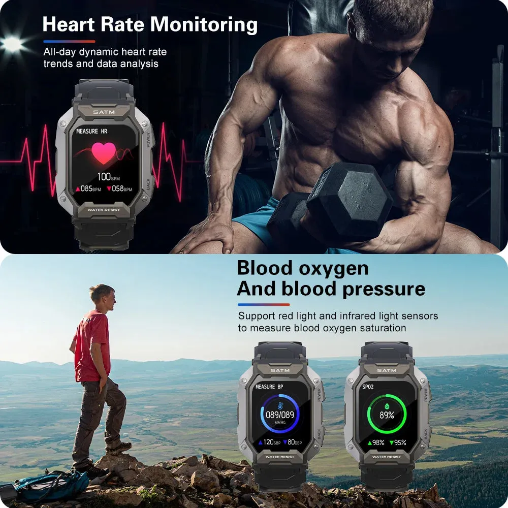 Military IP68 Waterproof Fitness 24H Health Monitor 1.71inch Smartwatch