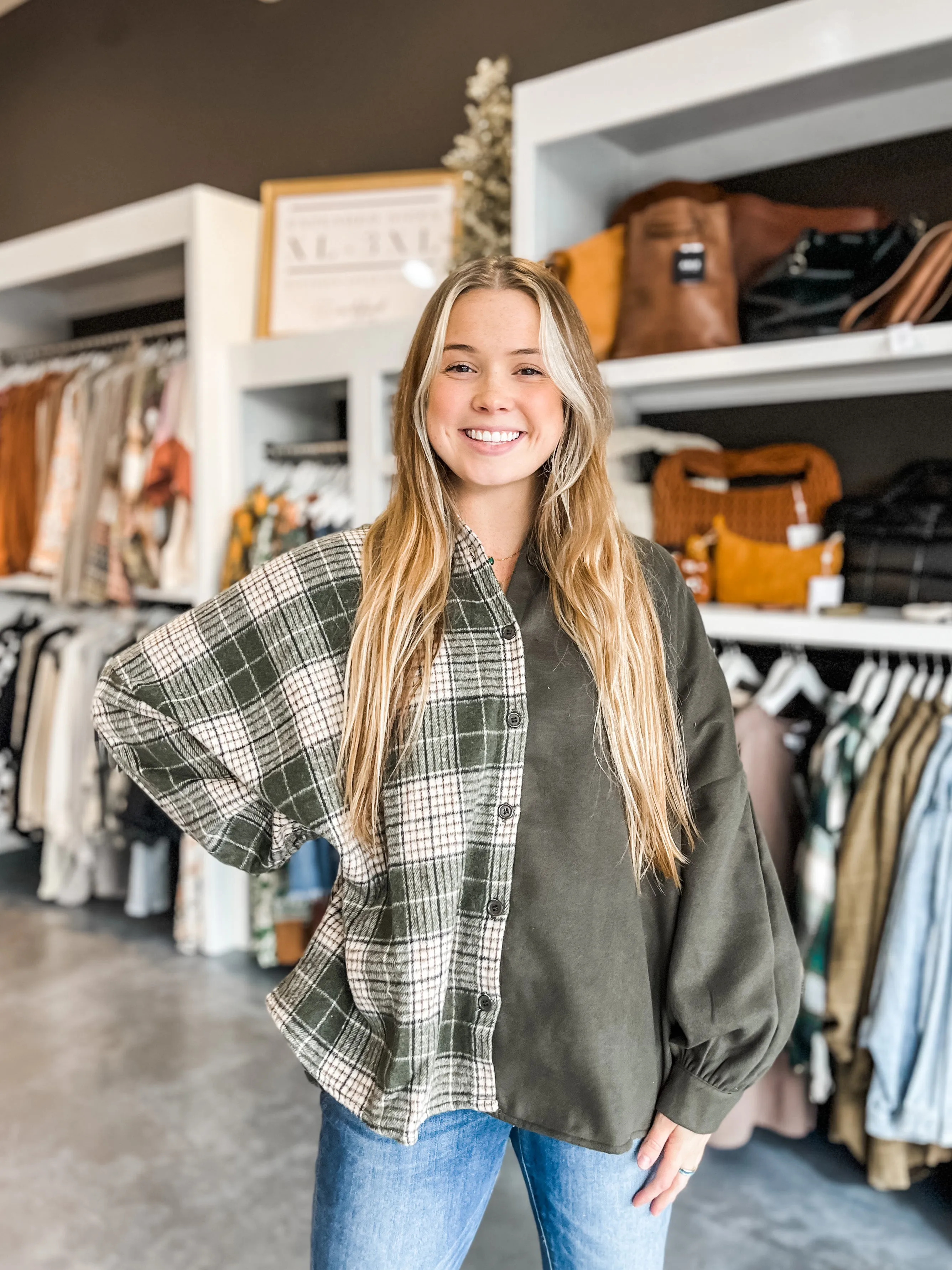 Mixed Plaid Print Shacket