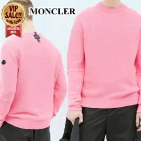 MONCLER  |Crew Neck Long Sleeves Plain Cotton Logo Sweaters