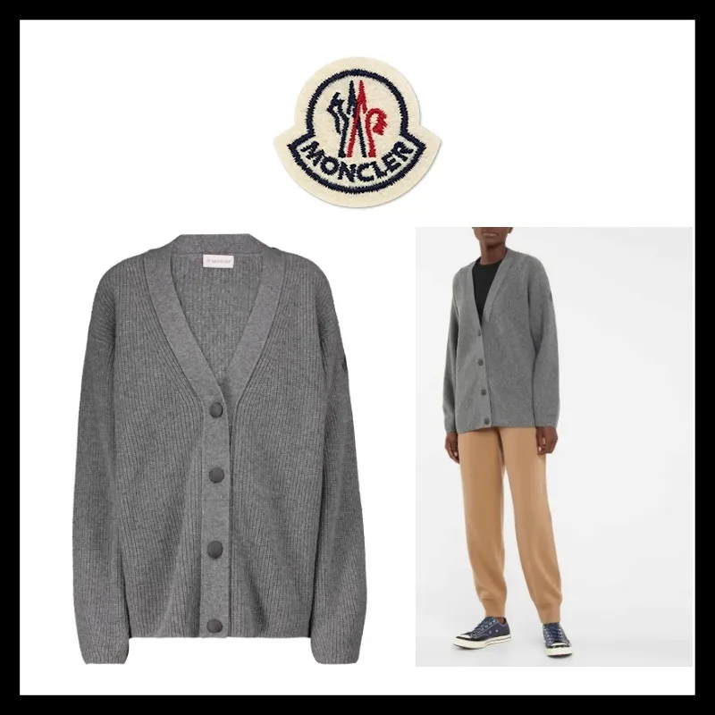 MONCLER  |Wool Long Sleeves Plain Logo Cardigans