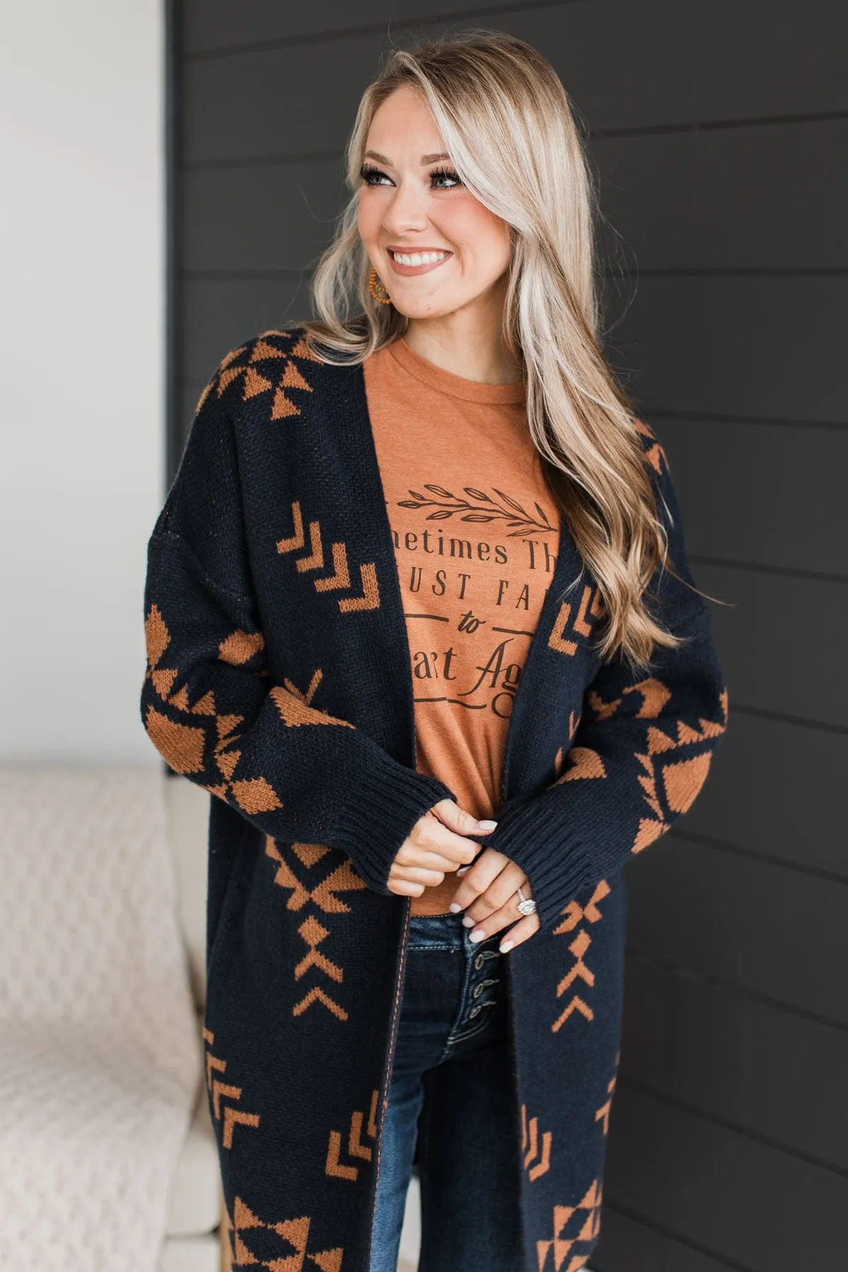 More Than Style Aztec Knit Cardigan- Navy