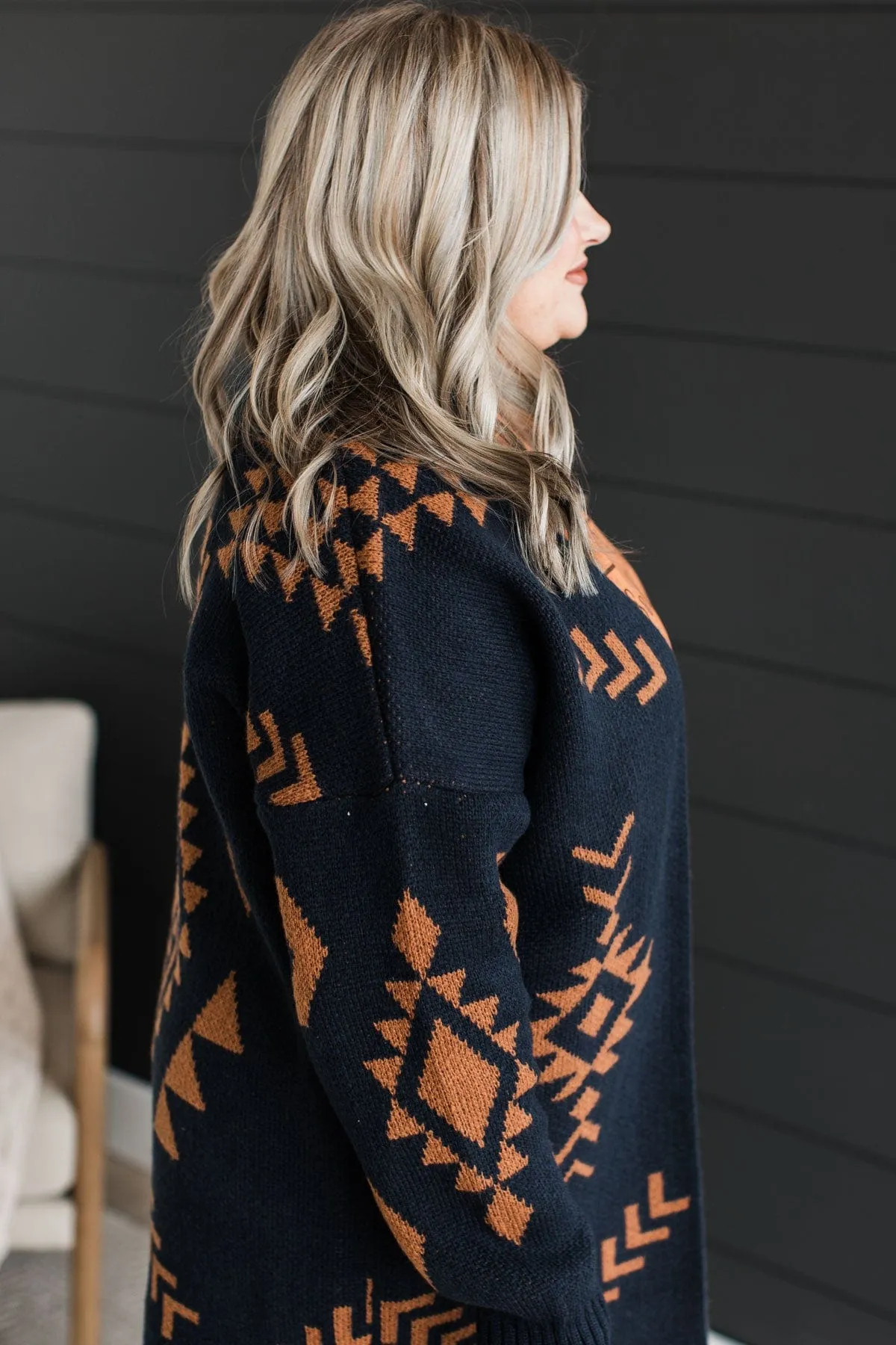 More Than Style Aztec Knit Cardigan- Navy