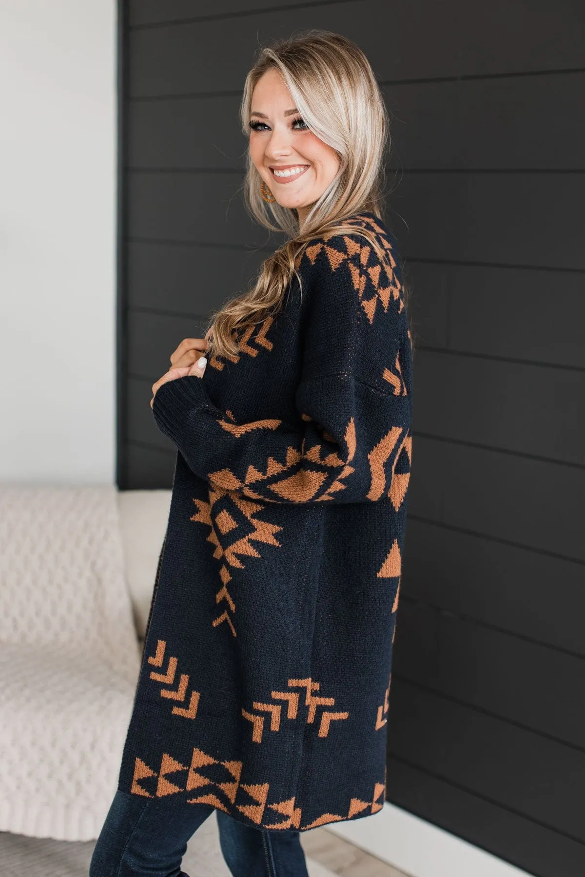 More Than Style Aztec Knit Cardigan- Navy